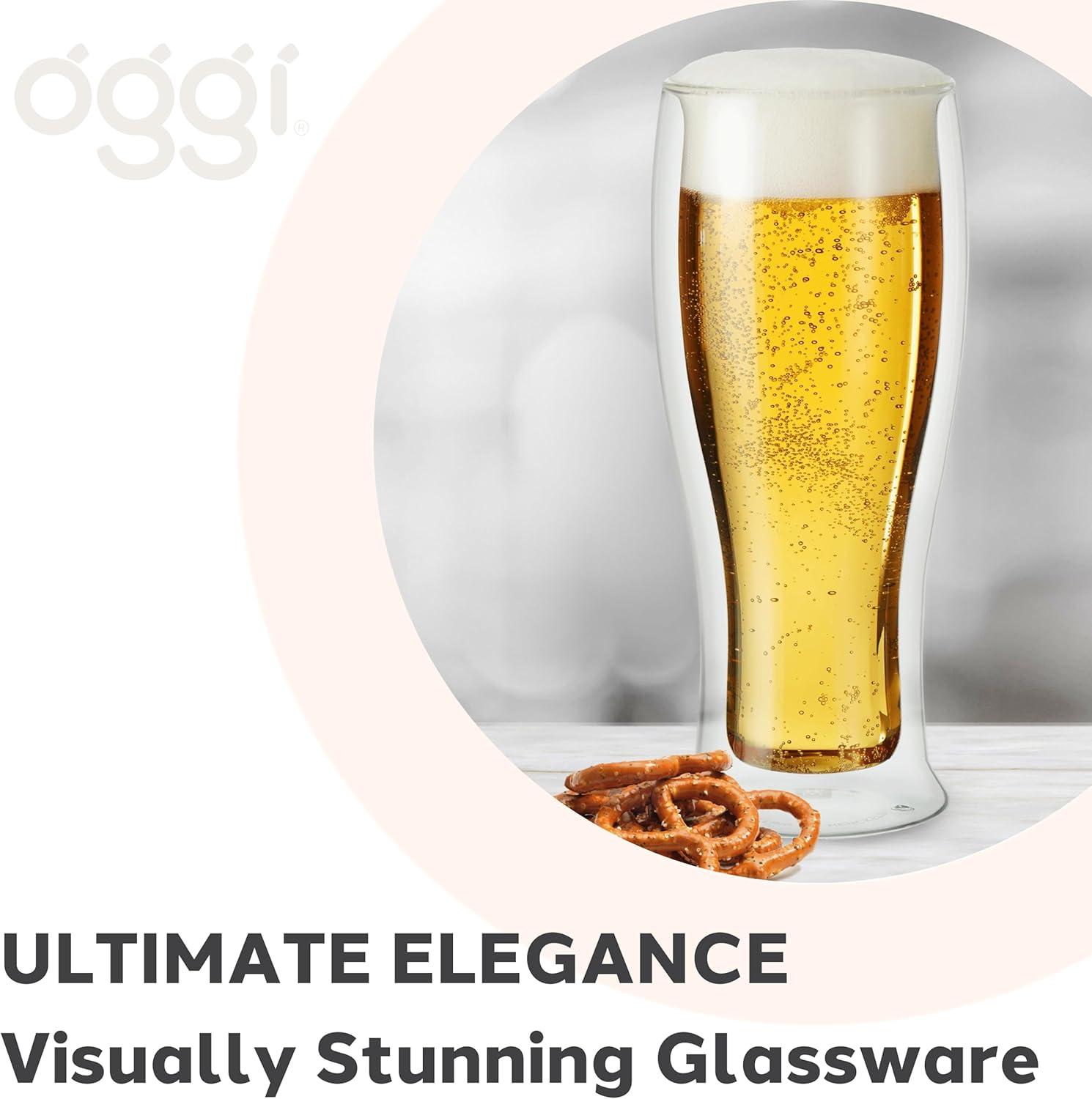 imageOggi Beer Double Wall Insulated Glass Mug Ideal for IPA ale lager stout pilsner Beer Stays Cool Longer Even Outdoors Visually Stunning 14oz  400ml Set of 2Clear