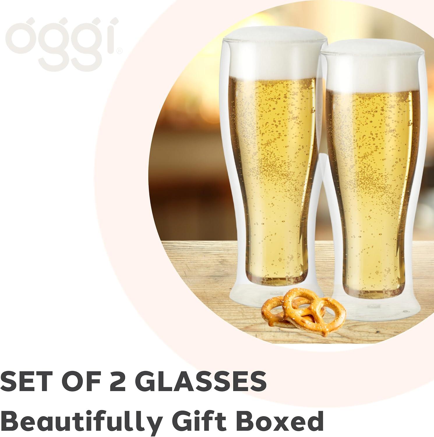 imageOggi Beer Double Wall Insulated Glass Mug Ideal for IPA ale lager stout pilsner Beer Stays Cool Longer Even Outdoors Visually Stunning 14oz  400ml Set of 2Clear