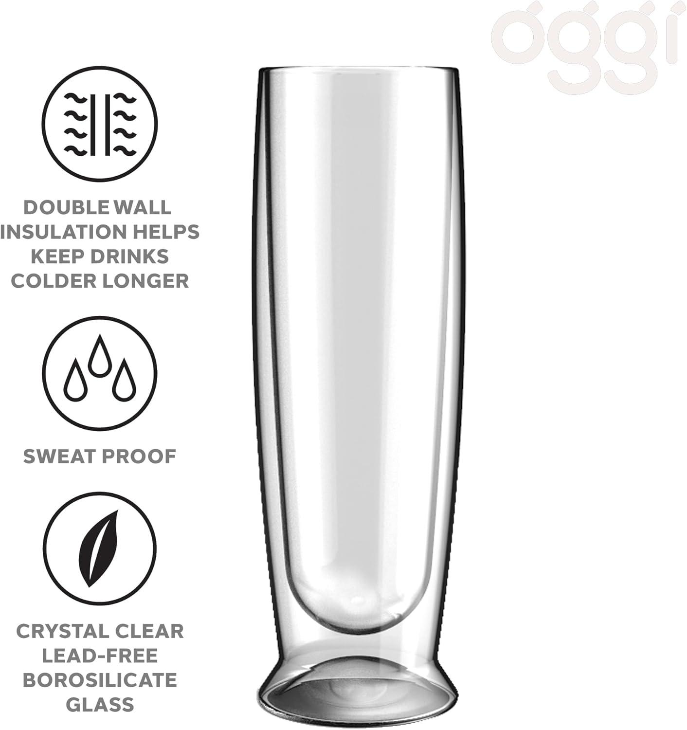 imageOggi Beer Double Wall Insulated Glass Mug Ideal for IPA ale lager stout pilsner Beer Stays Cool Longer Even Outdoors Visually Stunning 14oz  400ml Set of 2Clear