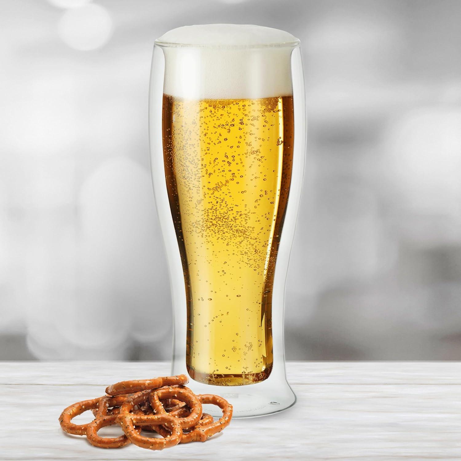 imageOggi Beer Double Wall Insulated Glass Mug Ideal for IPA ale lager stout pilsner Beer Stays Cool Longer Even Outdoors Visually Stunning 14oz  400ml Set of 2Clear