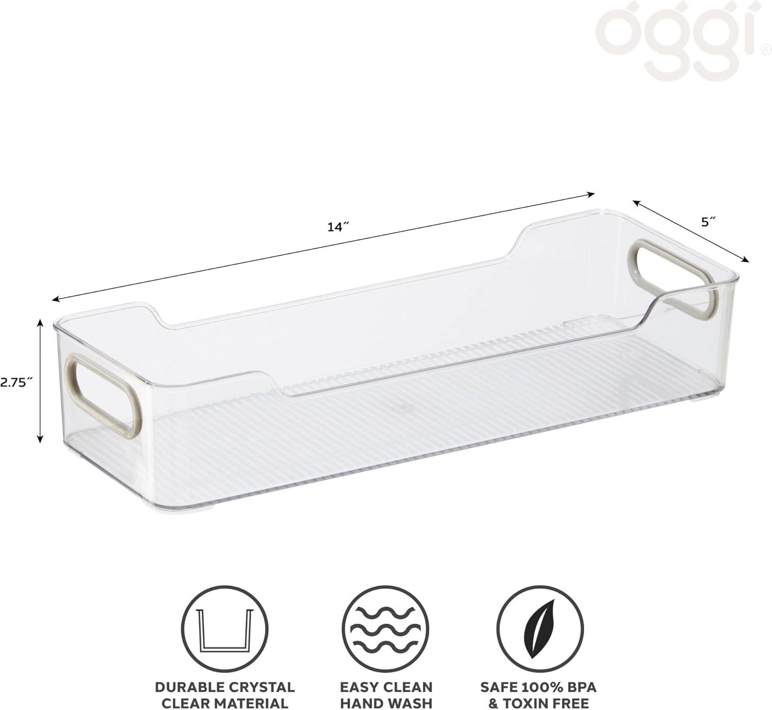 imageOggi CabinetDrawer Storage Bin  14quot x 5quot Set of 6 ClearGray Ideal for Kitchen Organization Pantry Storage Fridge Organizing14 x 5 set of 6