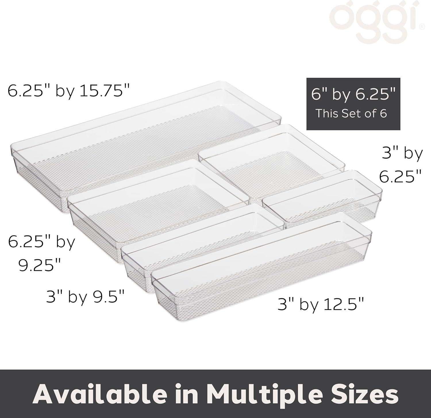 imageOggi Clear Drawer Organizer  3quot X 125quot Set of 6  Ideal for Organizing Kitchen Drawers Office Desk Silverware Kitchen Utensils Cosmetics and Bathrooms6 by 625 set of 6
