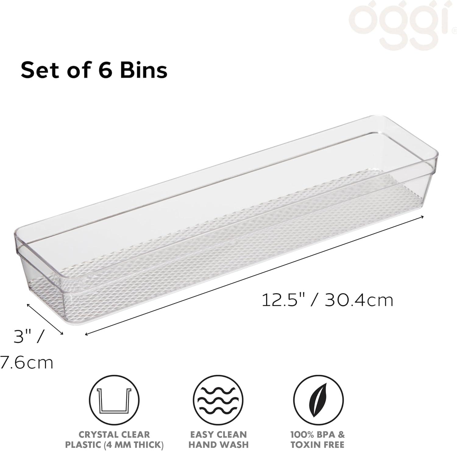imageOggi Clear Drawer Organizer  3quot X 125quot Set of 6  Ideal for Organizing Kitchen Drawers Office Desk Silverware Kitchen Utensils Cosmetics and Bathrooms3 by 125 set of 6