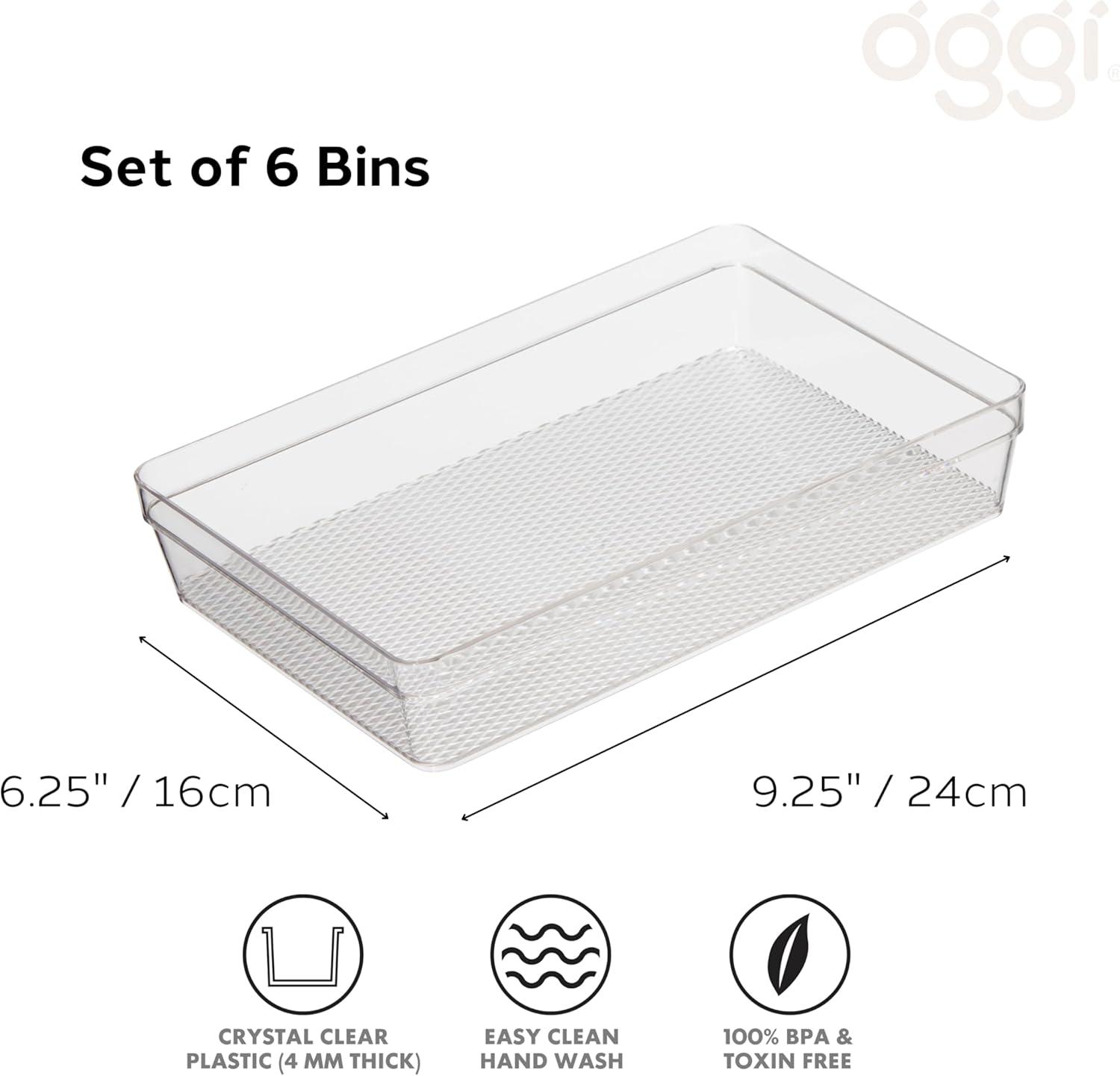 imageOggi Clear Drawer Organizer  3quot X 125quot Set of 6  Ideal for Organizing Kitchen Drawers Office Desk Silverware Kitchen Utensils Cosmetics and Bathrooms625 by 925 set of 6