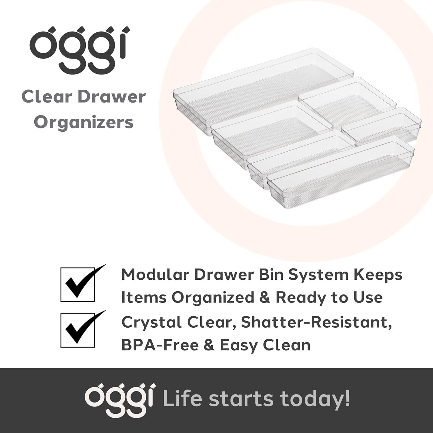 imageOggi Clear Drawer Organizer  3quot X 125quot Set of 6  Ideal for Organizing Kitchen Drawers Office Desk Silverware Kitchen Utensils Cosmetics and Bathrooms3 by 95 set of 6