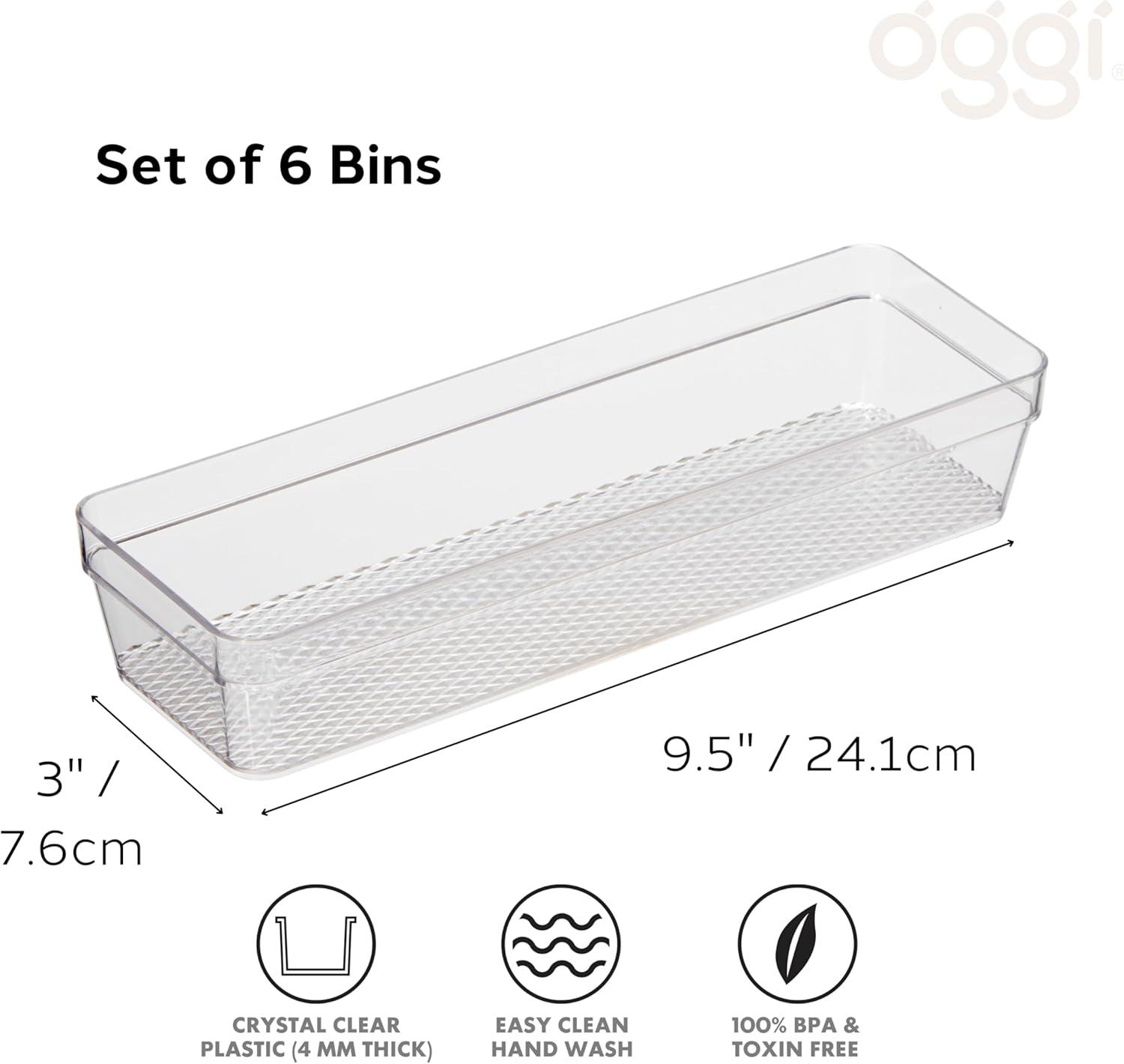 imageOggi Clear Drawer Organizer  3quot X 125quot Set of 6  Ideal for Organizing Kitchen Drawers Office Desk Silverware Kitchen Utensils Cosmetics and Bathrooms3 by 95 set of 6