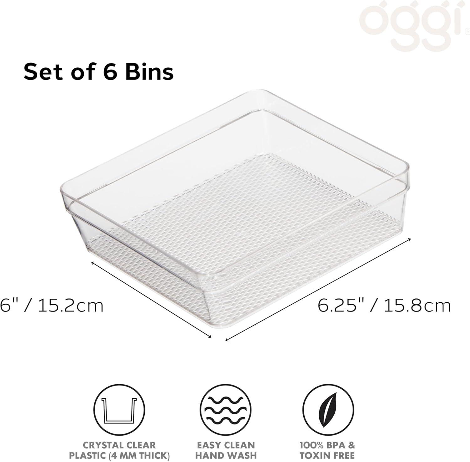 imageOggi Clear Drawer Organizer  3quot X 125quot Set of 6  Ideal for Organizing Kitchen Drawers Office Desk Silverware Kitchen Utensils Cosmetics and Bathrooms6 by 625 set of 6