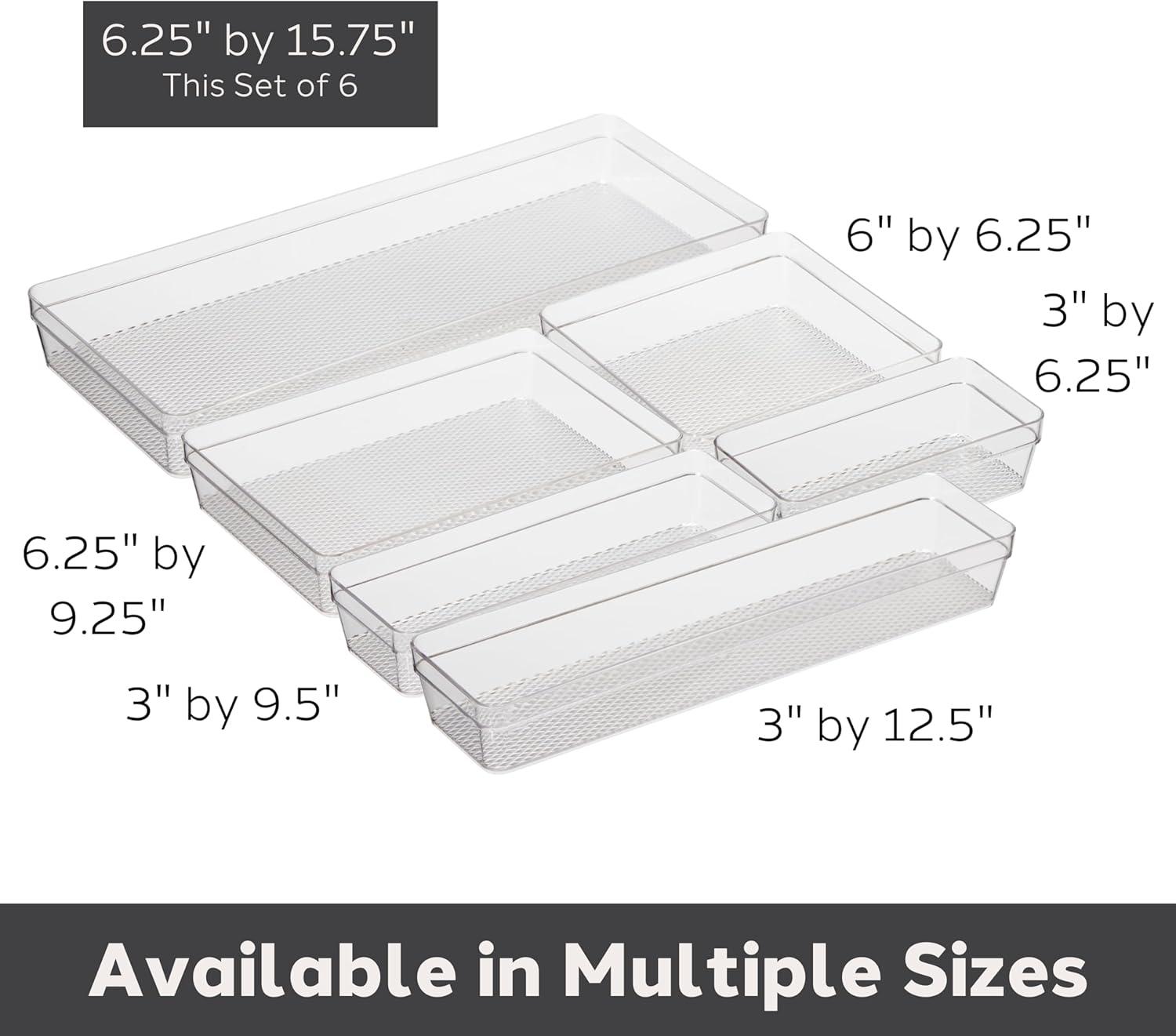 imageOggi Clear Drawer Organizer  3quot X 125quot Set of 6  Ideal for Organizing Kitchen Drawers Office Desk Silverware Kitchen Utensils Cosmetics and Bathrooms625 by 1575 set of 6