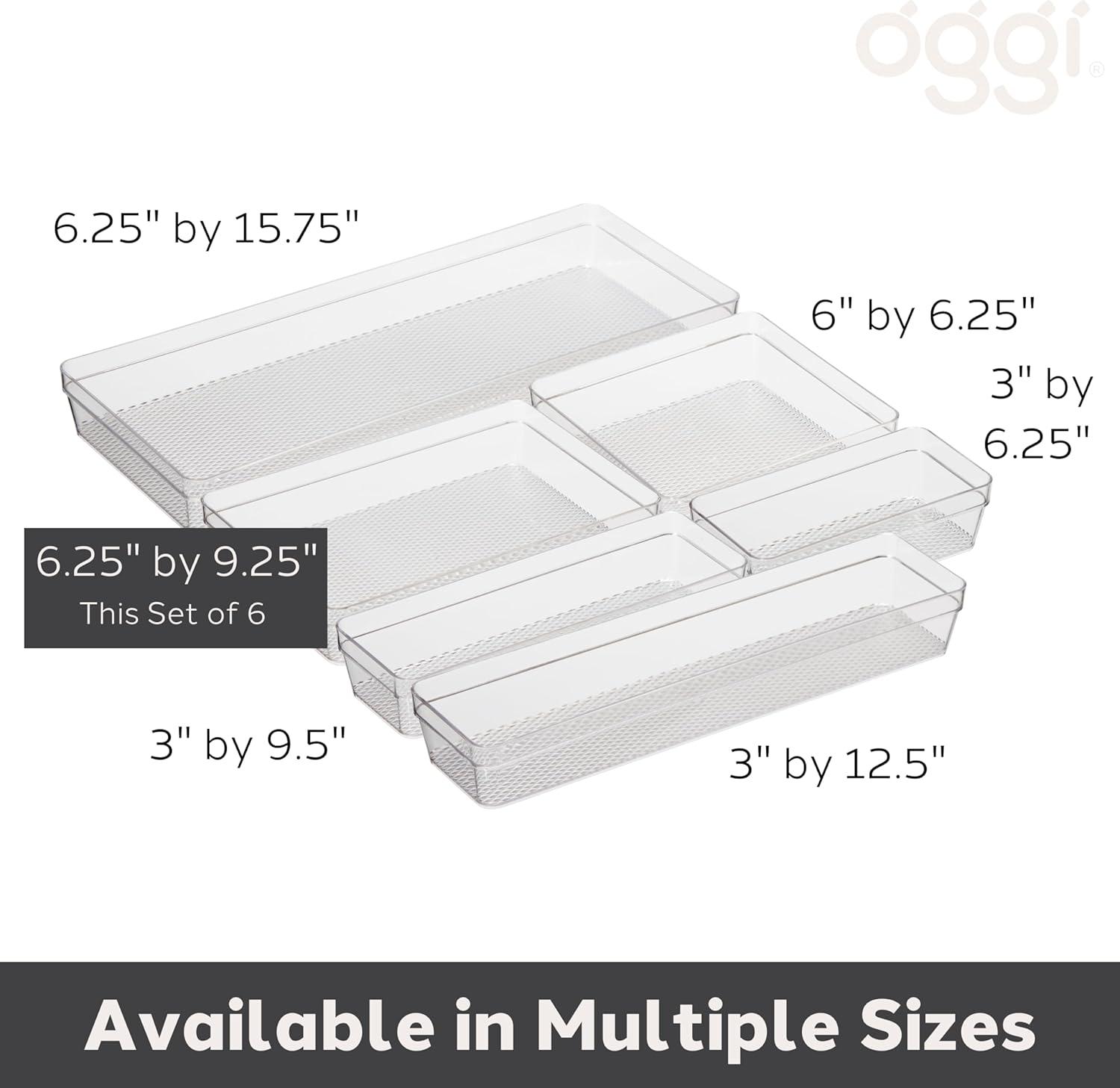 imageOggi Clear Drawer Organizer  3quot X 125quot Set of 6  Ideal for Organizing Kitchen Drawers Office Desk Silverware Kitchen Utensils Cosmetics and Bathrooms625 by 925 set of 6
