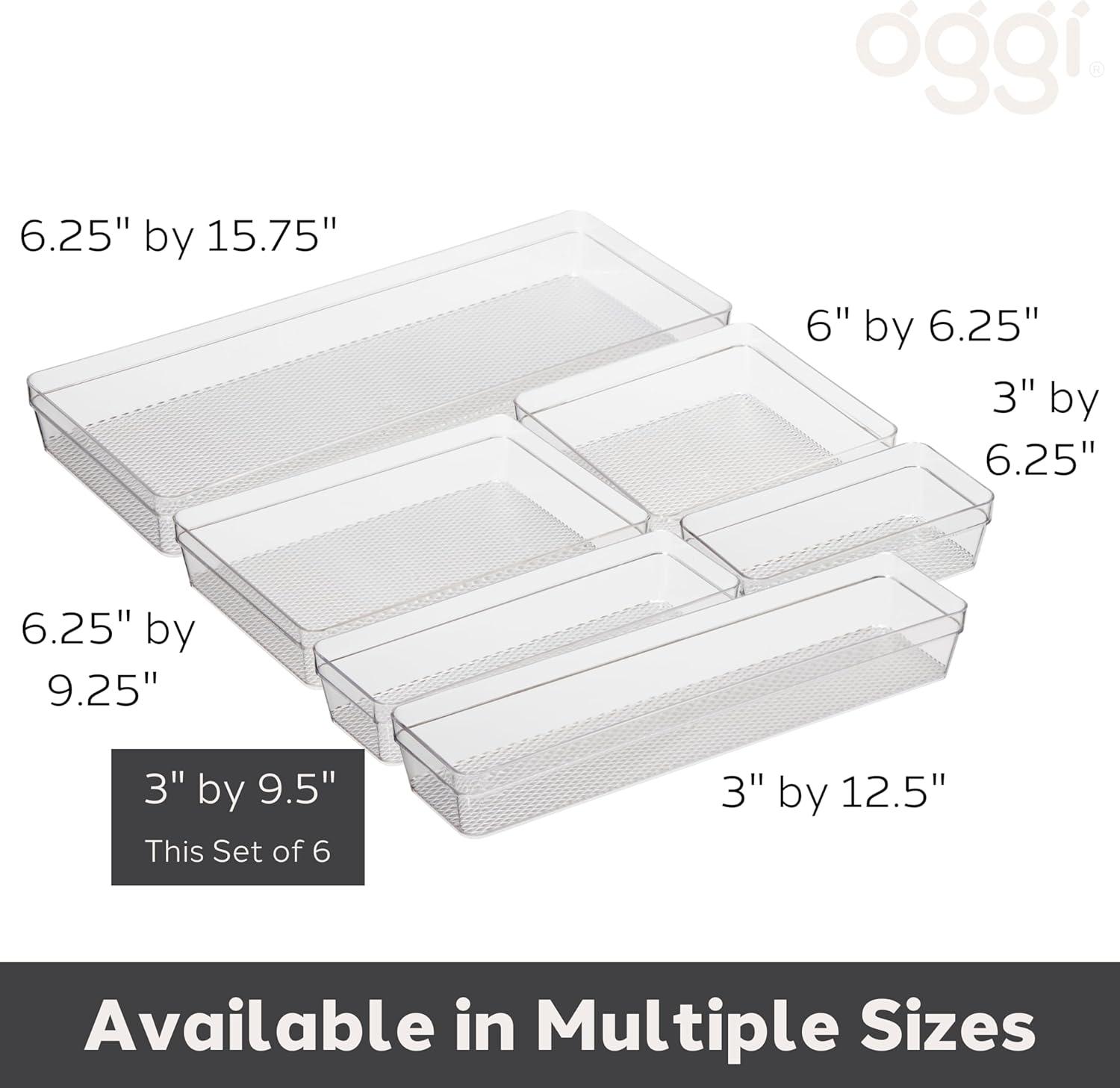 imageOggi Clear Drawer Organizer  3quot X 125quot Set of 6  Ideal for Organizing Kitchen Drawers Office Desk Silverware Kitchen Utensils Cosmetics and Bathrooms3 by 95 set of 6