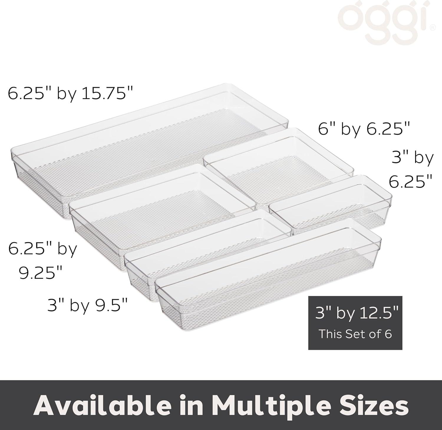 imageOggi Clear Drawer Organizer  3quot X 125quot Set of 6  Ideal for Organizing Kitchen Drawers Office Desk Silverware Kitchen Utensils Cosmetics and Bathrooms3 by 125 set of 6