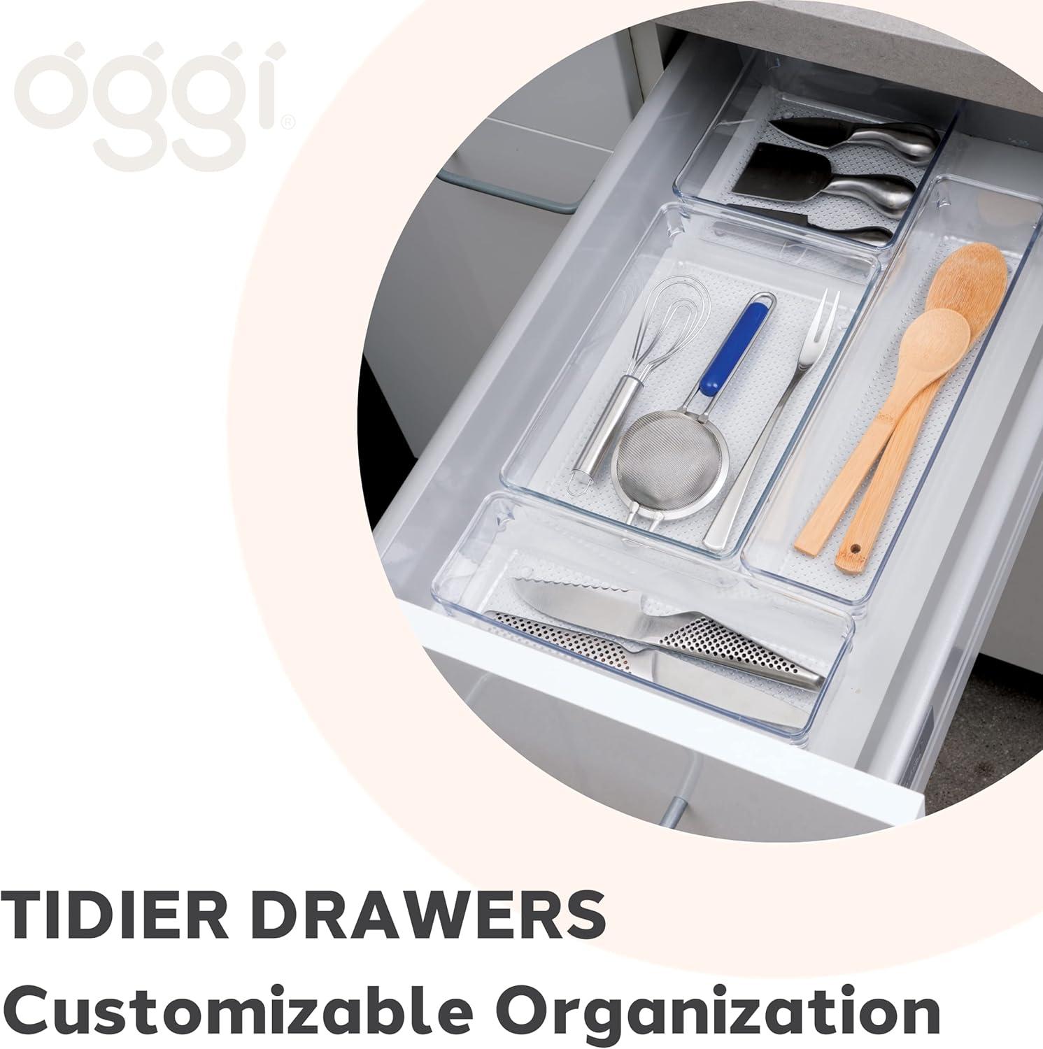 imageOggi Clear Drawer Organizer  3quot X 125quot Set of 6  Ideal for Organizing Kitchen Drawers Office Desk Silverware Kitchen Utensils Cosmetics and Bathrooms3 by 125 set of 6