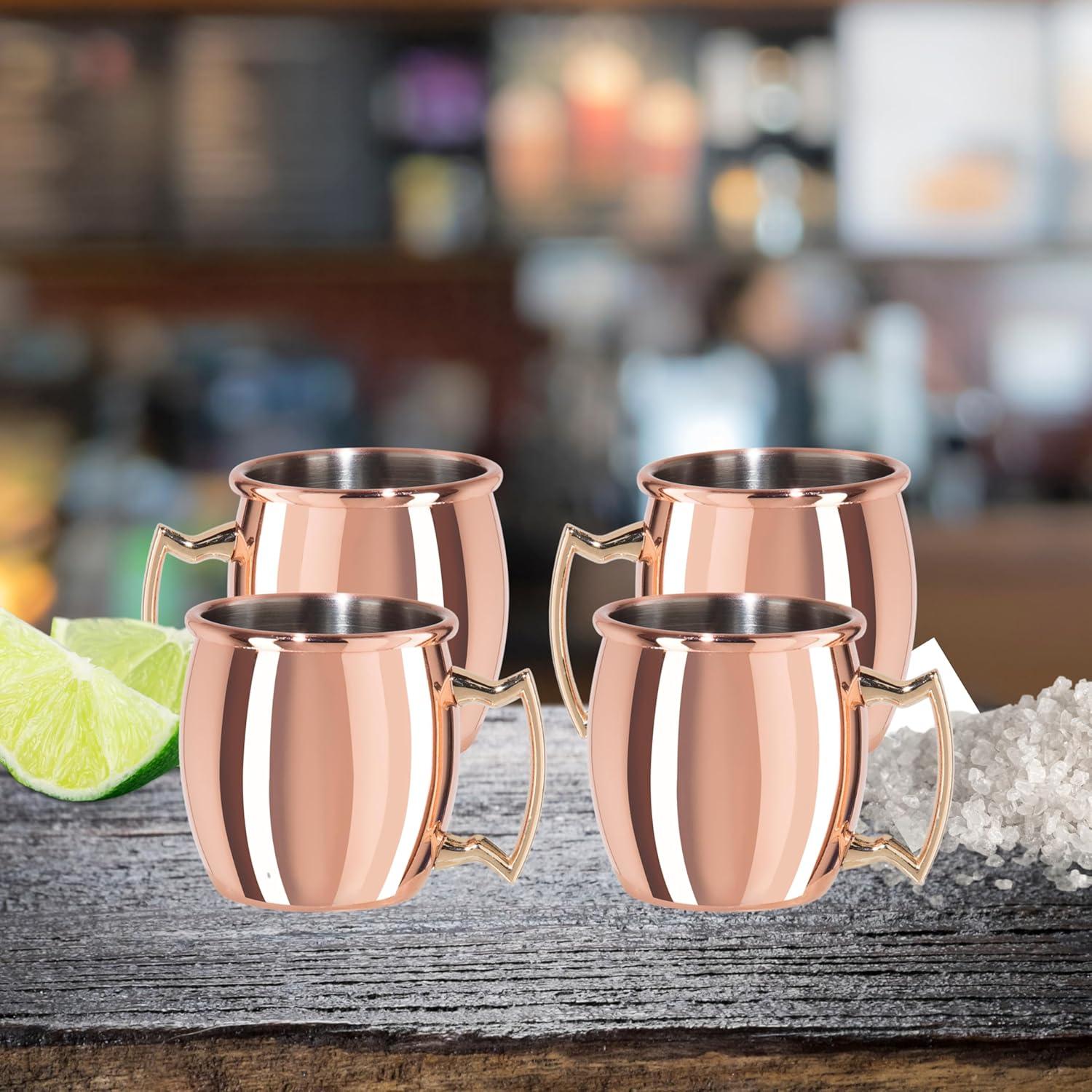 imageOggi Set of 2 Hammered Stainless Steel Moscow Mule Mugs 18oz Copper Plated Moscow Mule Cups wEZGrip Handle Cocktail Cart ampamp Home Bar Accessories Great Kitchen Gifts2 oz Shot Set of 4