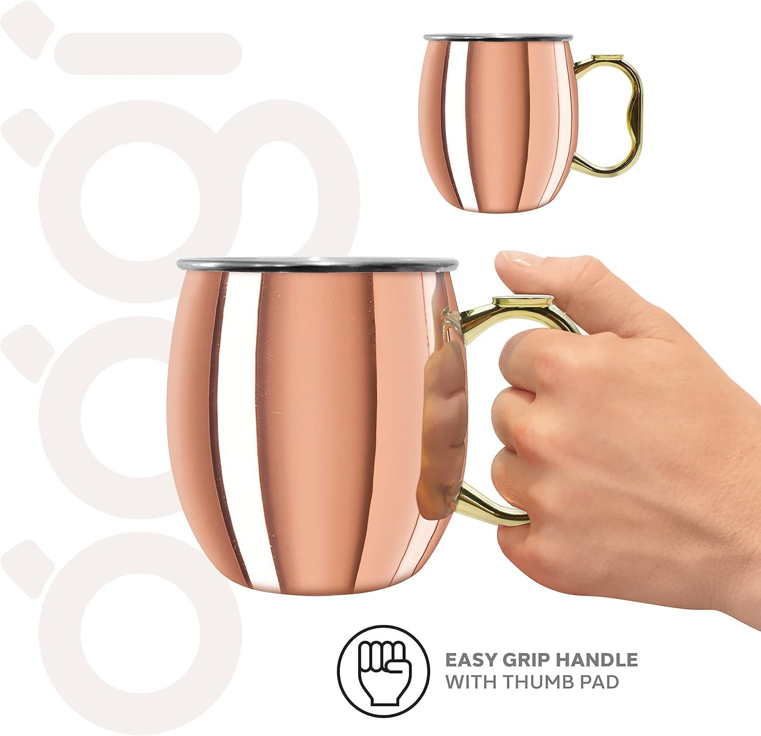 imageOggi Set of 2 Hammered Stainless Steel Moscow Mule Mugs 18oz Copper Plated Moscow Mule Cups wEZGrip Handle Cocktail Cart ampamp Home Bar Accessories Great Kitchen Gifts20 oz Classic Set of2