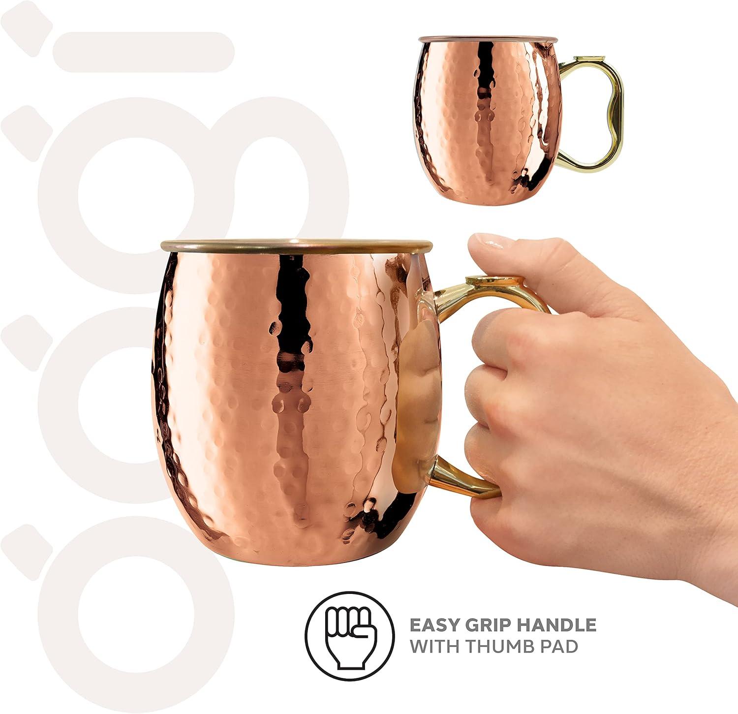 imageOggi Set of 2 Hammered Stainless Steel Moscow Mule Mugs 18oz Copper Plated Moscow Mule Cups wEZGrip Handle Cocktail Cart ampamp Home Bar Accessories Great Kitchen Gifts18 oz Hammered Set of 2