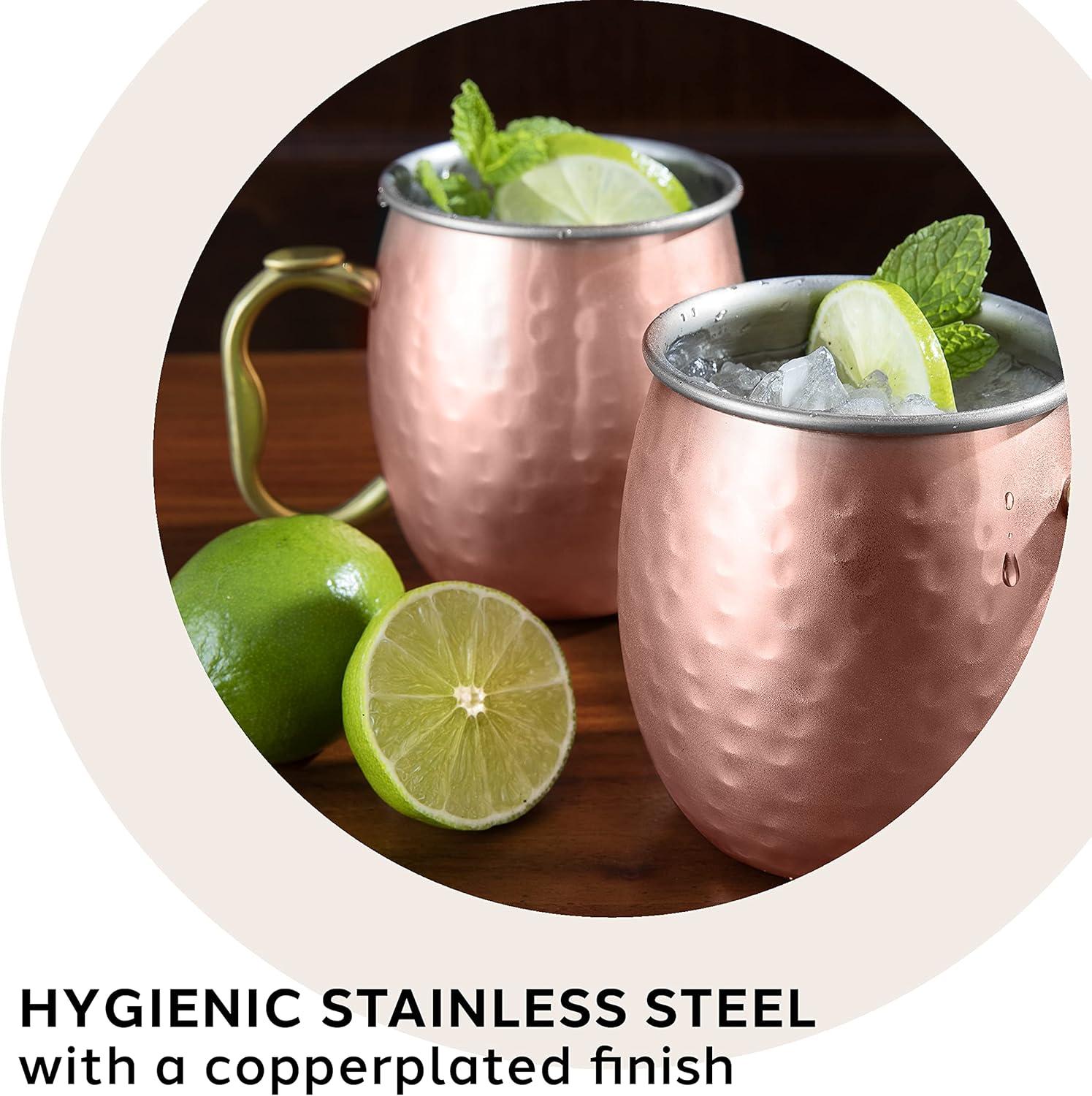 imageOggi Set of 2 Hammered Stainless Steel Moscow Mule Mugs 18oz Copper Plated Moscow Mule Cups wEZGrip Handle Cocktail Cart ampamp Home Bar Accessories Great Kitchen Gifts18 oz Hammered Set of 2