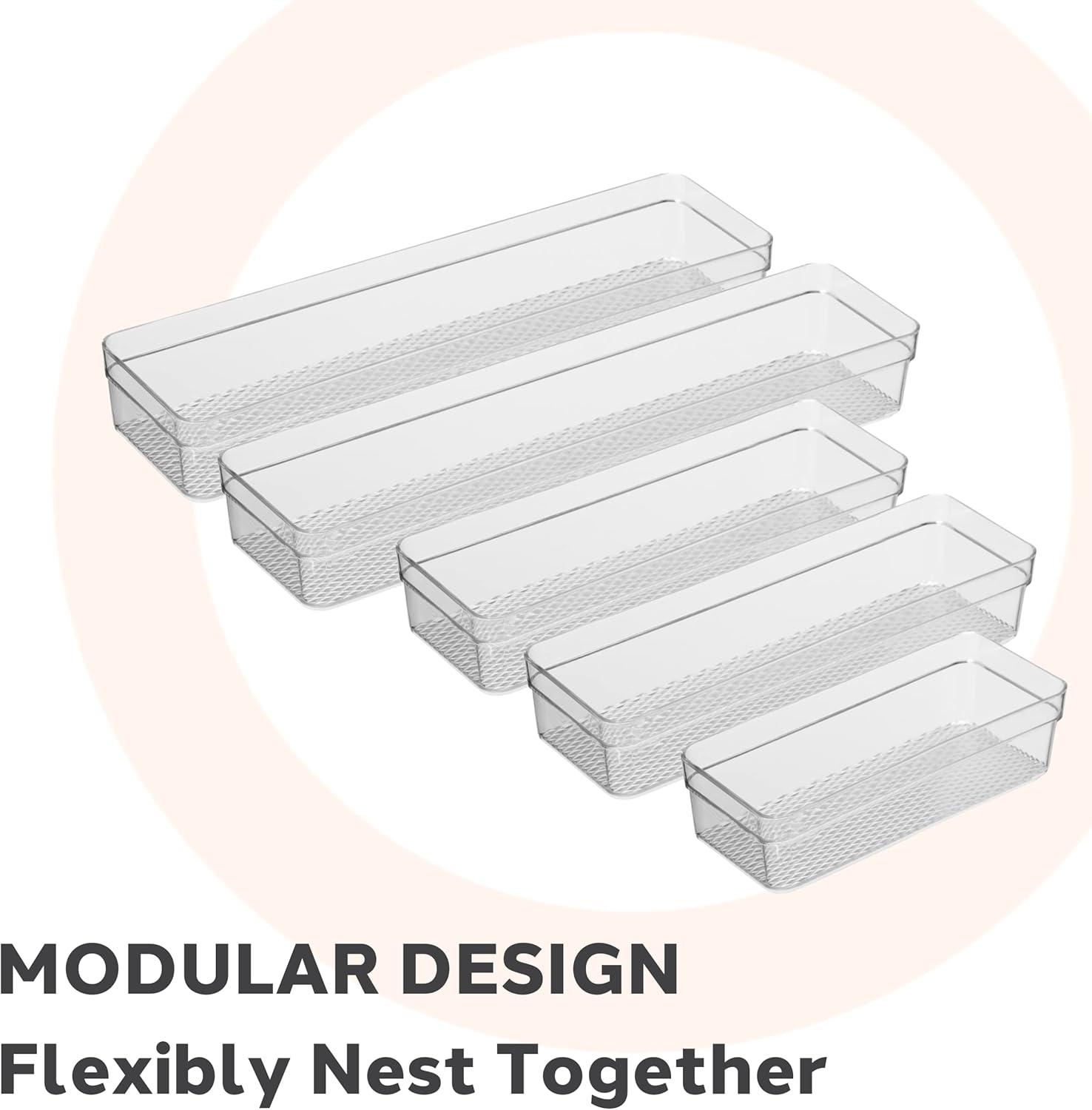 imageOggi Set of 3 Clear Drawer Organizers  1 6x625 1 625x925 1 625x1575  Ideal for Organizing Kitchen Drawers Office Desk Silverware Kitchen Utensils Cosmetics and BathroomsSet of 5