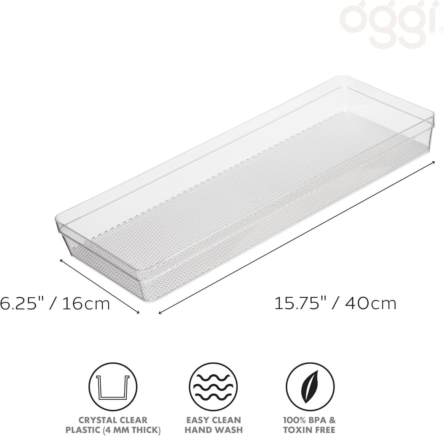imageOggi Set of 3 Clear Drawer Organizers  1 6x625 1 625x925 1 625x1575  Ideal for Organizing Kitchen Drawers Office Desk Silverware Kitchen Utensils Cosmetics and Bathrooms6 by 15
