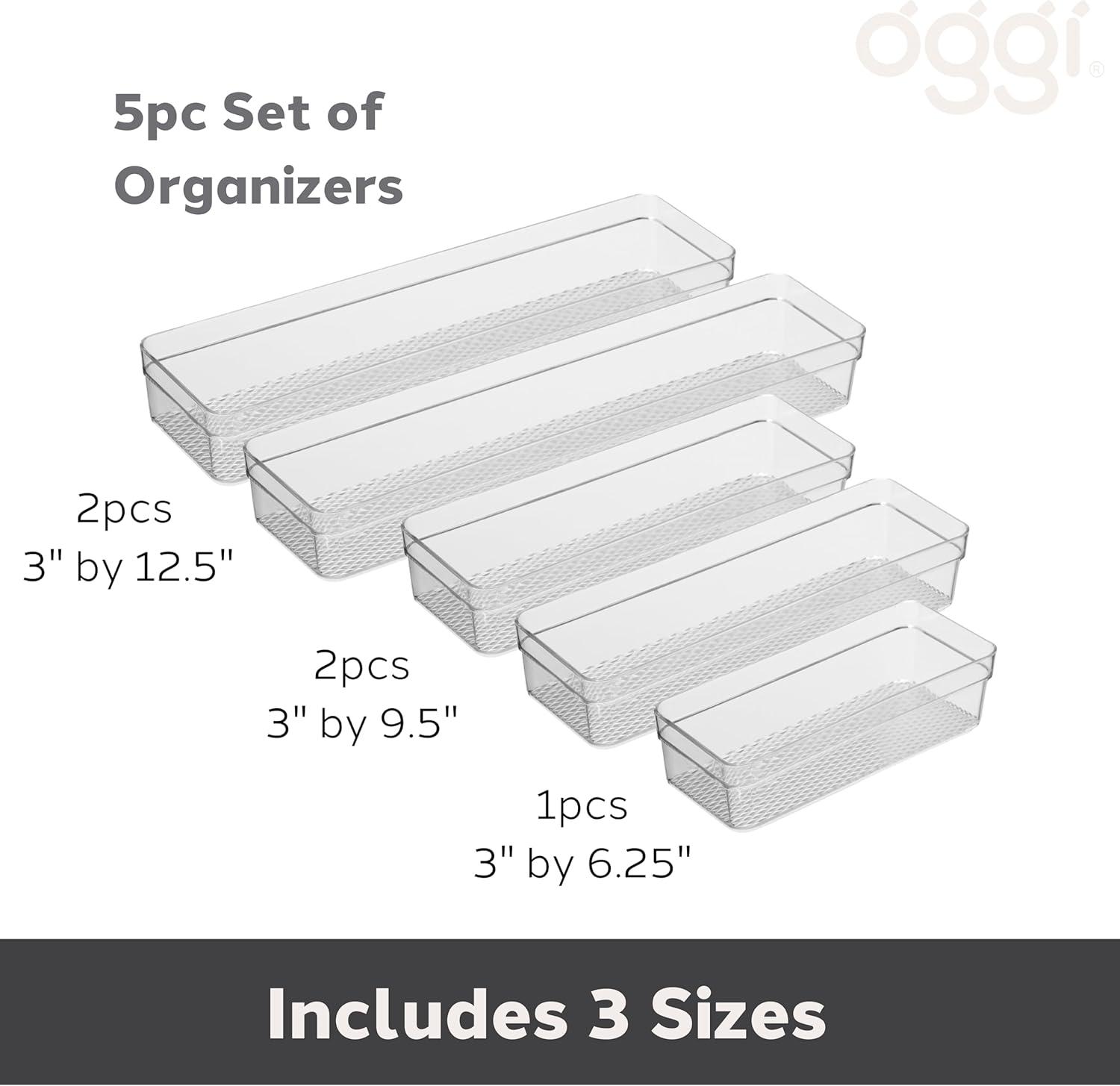 imageOggi Set of 3 Clear Drawer Organizers  1 6x625 1 625x925 1 625x1575  Ideal for Organizing Kitchen Drawers Office Desk Silverware Kitchen Utensils Cosmetics and BathroomsSet of 5