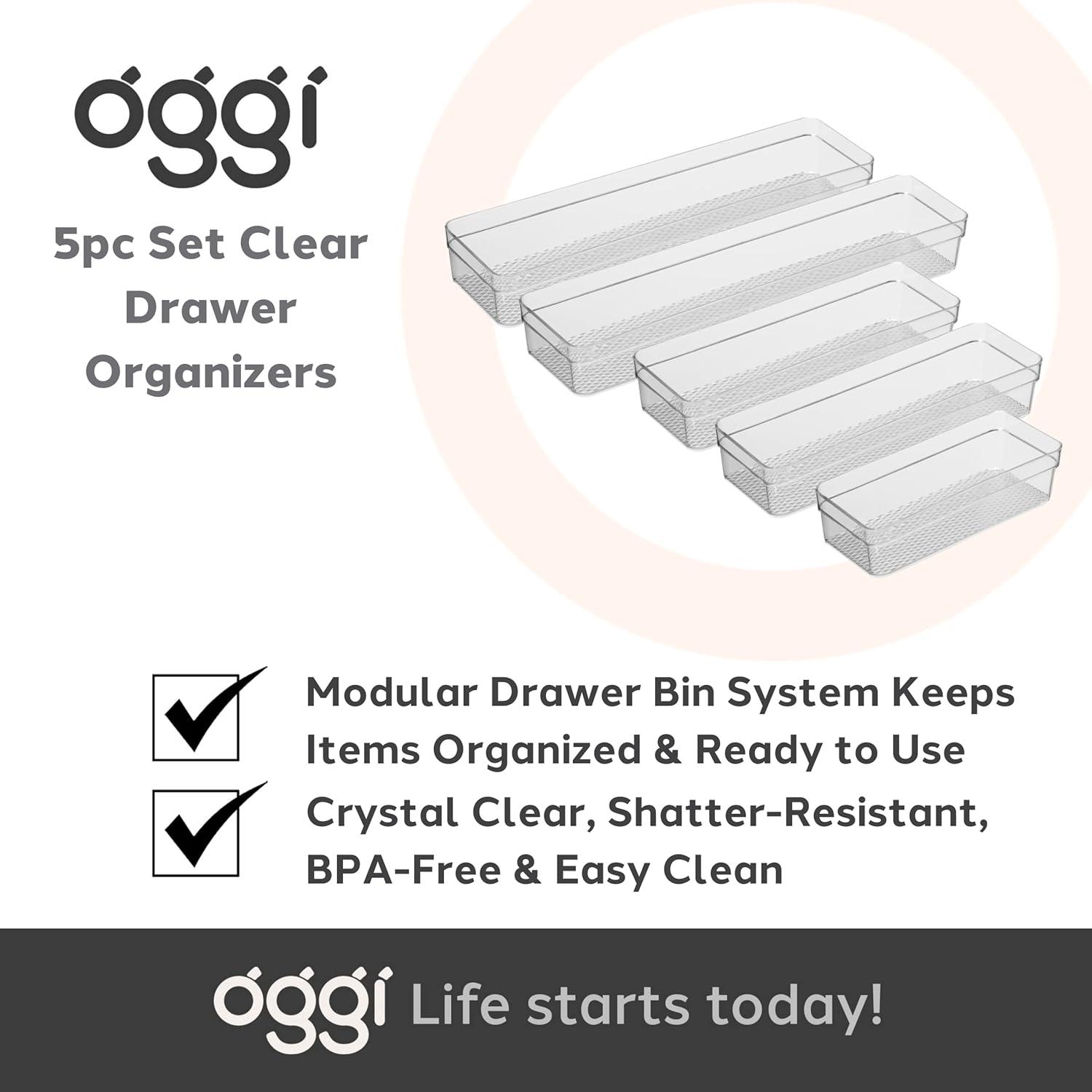 imageOggi Set of 3 Clear Drawer Organizers  1 6x625 1 625x925 1 625x1575  Ideal for Organizing Kitchen Drawers Office Desk Silverware Kitchen Utensils Cosmetics and BathroomsSet of 5