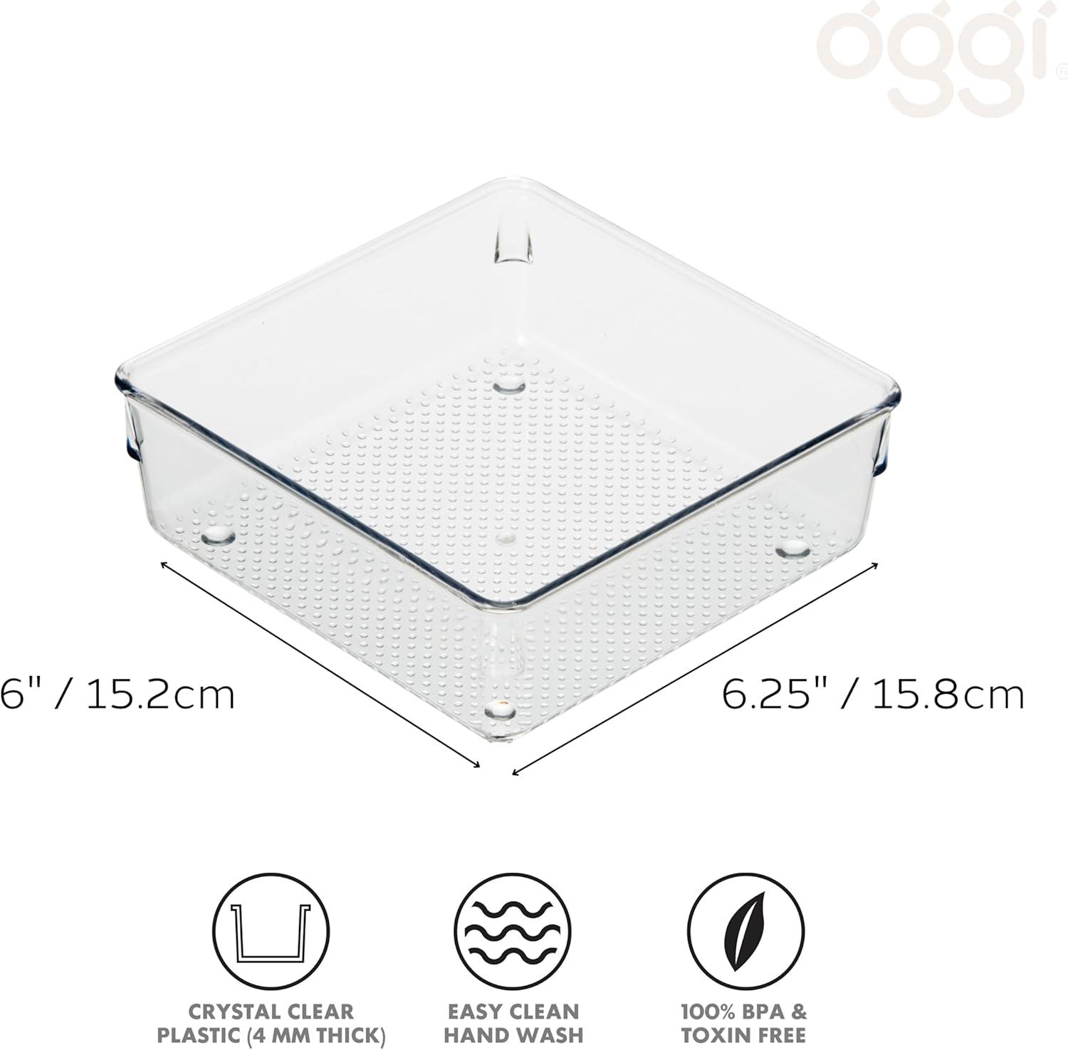 imageOggi Set of 3 Clear Drawer Organizers  1 6x625 1 625x925 1 625x1575  Ideal for Organizing Kitchen Drawers Office Desk Silverware Kitchen Utensils Cosmetics and Bathrooms6 by 6 Pack of 2