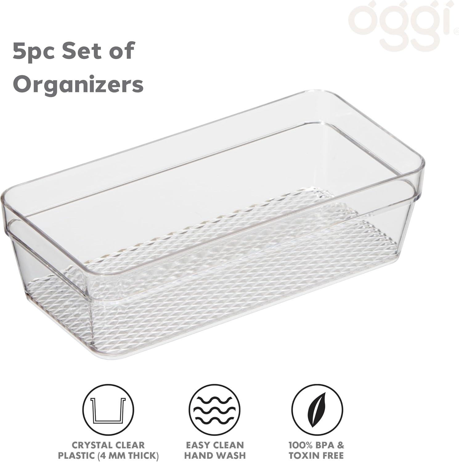 imageOggi Set of 3 Clear Drawer Organizers  1 6x625 1 625x925 1 625x1575  Ideal for Organizing Kitchen Drawers Office Desk Silverware Kitchen Utensils Cosmetics and BathroomsSet of 5