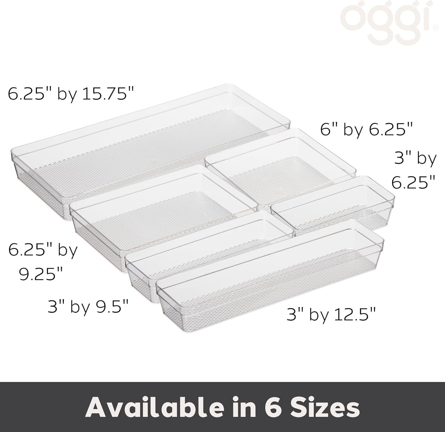 imageOggi Set of 3 Clear Drawer Organizers  1 6x625 1 625x925 1 625x1575  Ideal for Organizing Kitchen Drawers Office Desk Silverware Kitchen Utensils Cosmetics and Bathrooms3 by 12