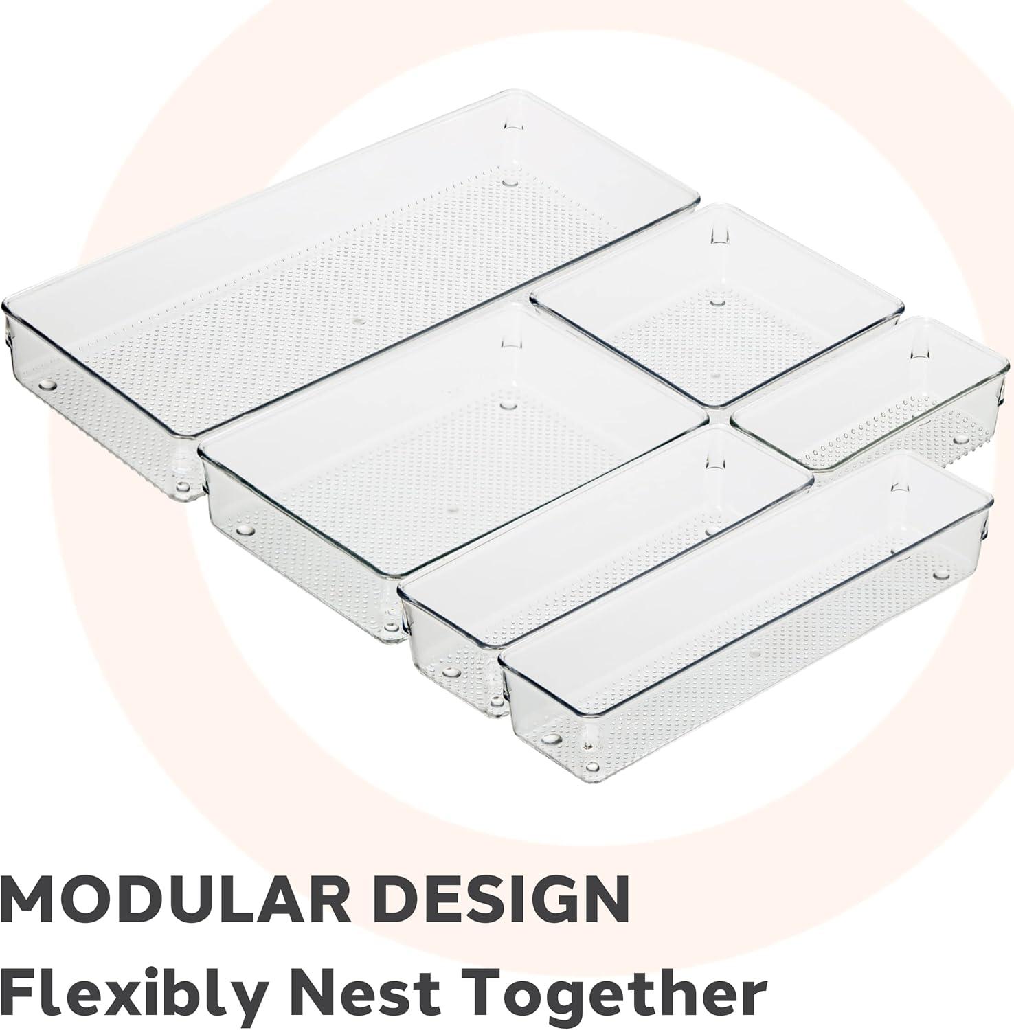imageOggi Set of 3 Clear Drawer Organizers  1 6x625 1 625x925 1 625x1575  Ideal for Organizing Kitchen Drawers Office Desk Silverware Kitchen Utensils Cosmetics and Bathrooms3 by 9 Pack of 2