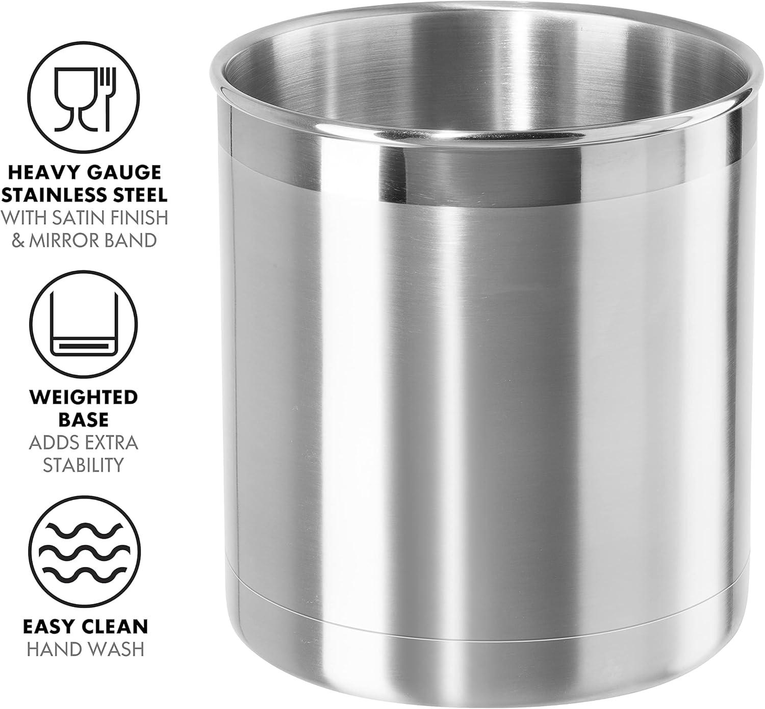 imageOggi Stainless Steel Jumbo Utensil Holder  7quot Utensil Caddy Weighted Base for Stability  Extra Large Utensil Crock and Countertop Utensil Organizer Charcoal 72111Stainless Steel  7