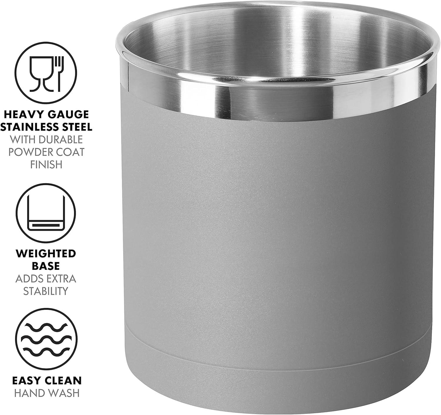 imageOggi Stainless Steel Jumbo Utensil Holder  7quot Utensil Caddy Weighted Base for Stability  Extra Large Utensil Crock and Countertop Utensil Organizer Charcoal 72111Charcoal
