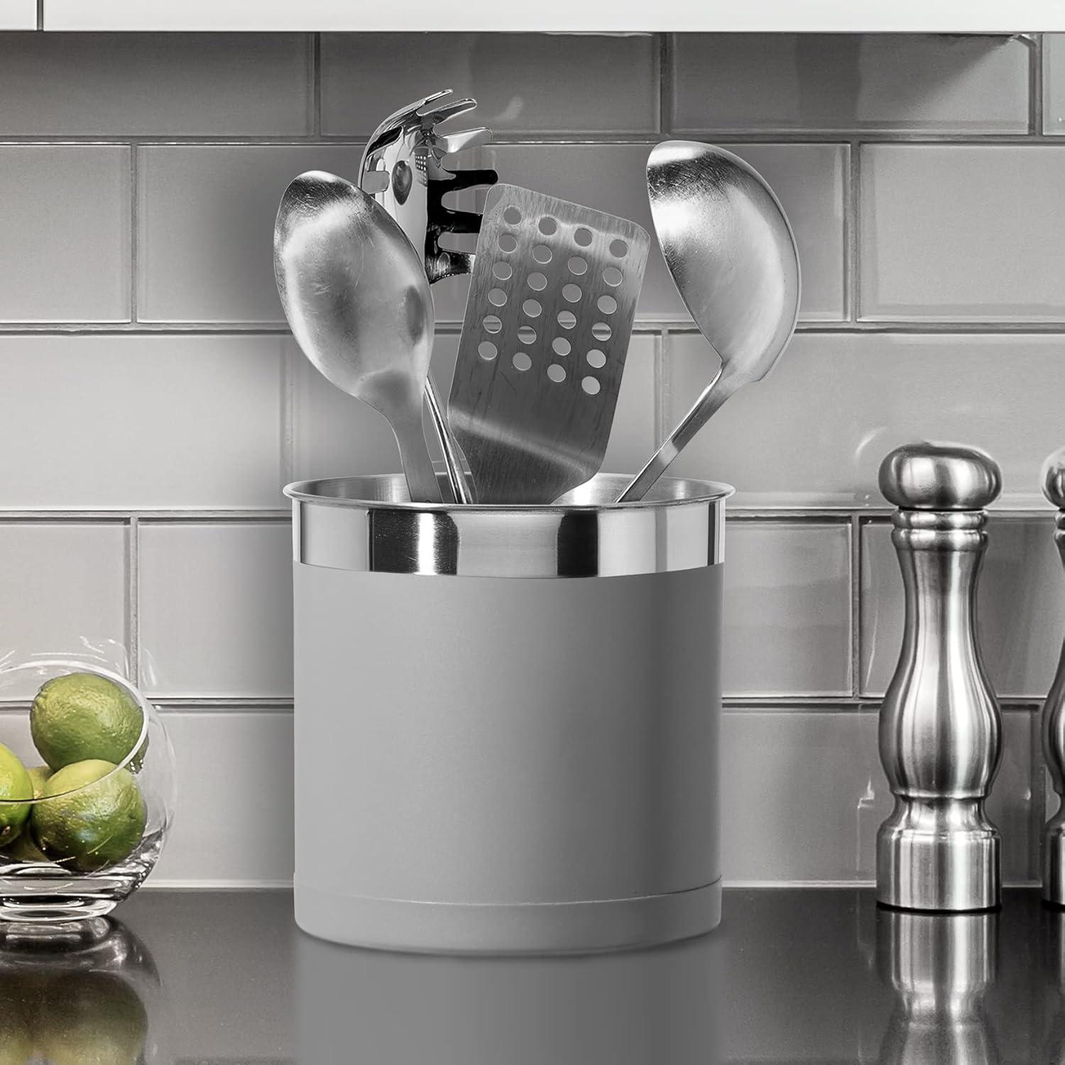 imageOggi Stainless Steel Jumbo Utensil Holder  7quot Utensil Caddy Weighted Base for Stability  Extra Large Utensil Crock and Countertop Utensil Organizer Charcoal 72111Charcoal