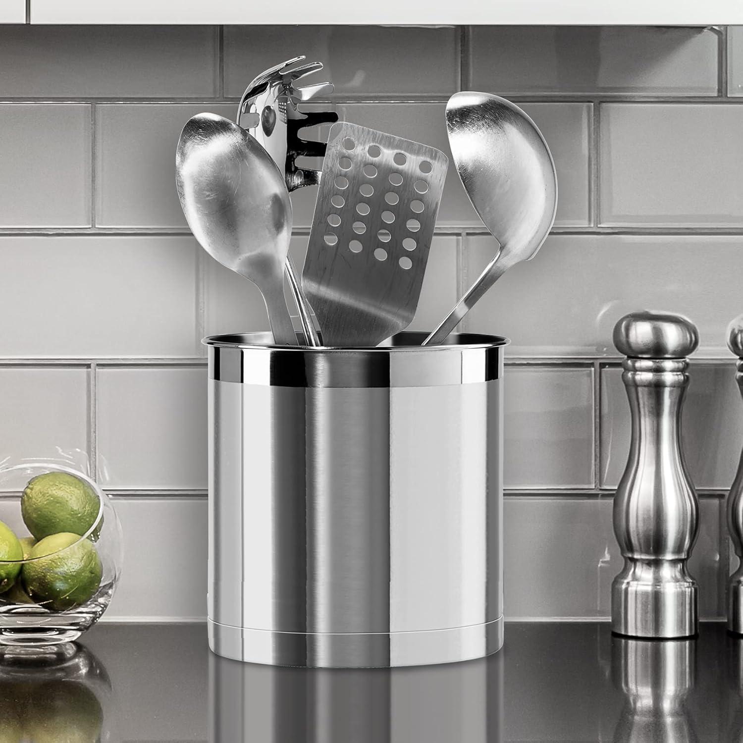 imageOggi Stainless Steel Jumbo Utensil Holder  7quot Utensil Caddy Weighted Base for Stability  Extra Large Utensil Crock and Countertop Utensil Organizer Charcoal 72111Stainless Steel  7