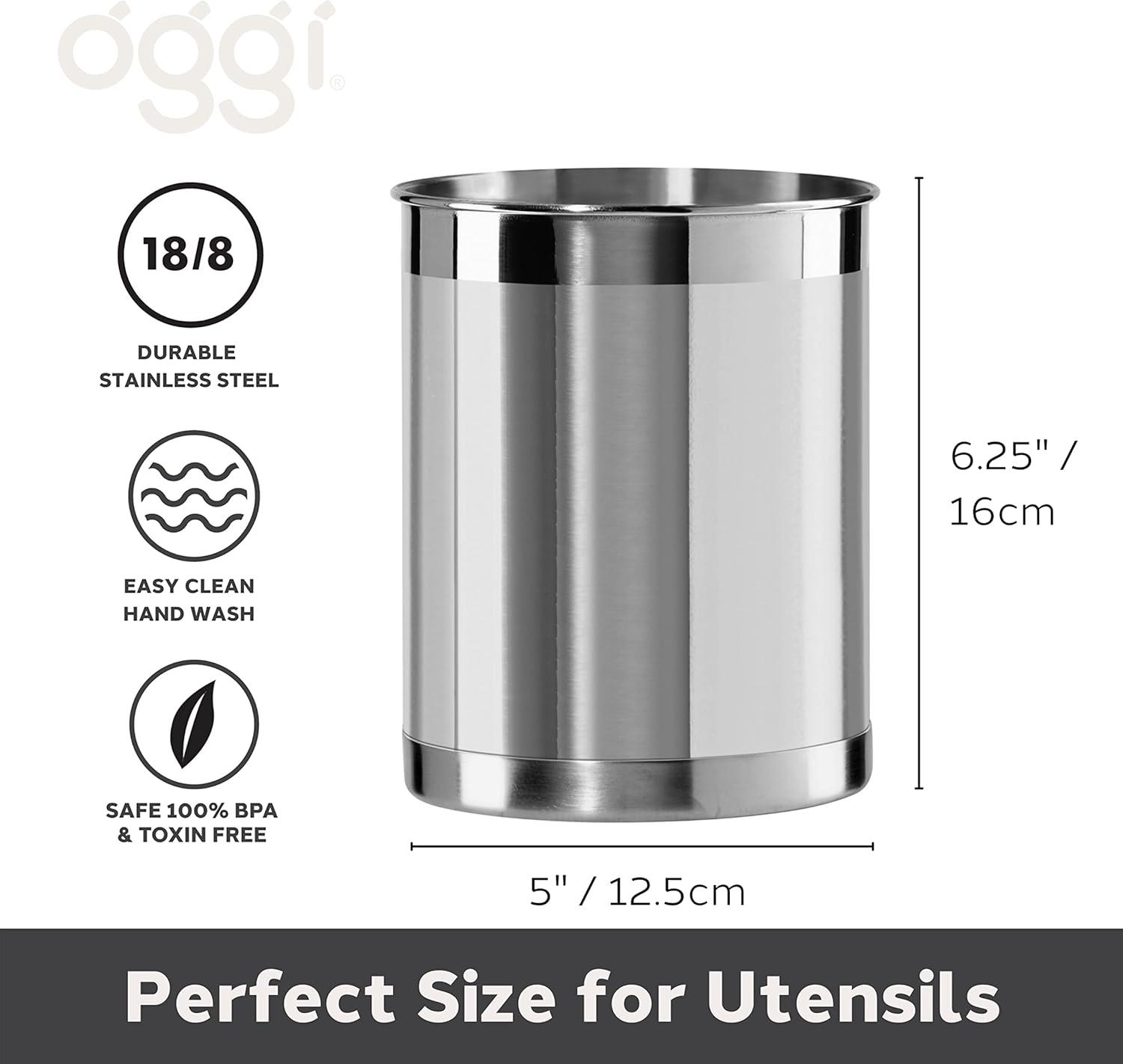 imageOggi Stainless Steel Jumbo Utensil Holder  7quot Utensil Caddy Weighted Base for Stability  Extra Large Utensil Crock and Countertop Utensil Organizer Charcoal 72111Stainless Steel  5