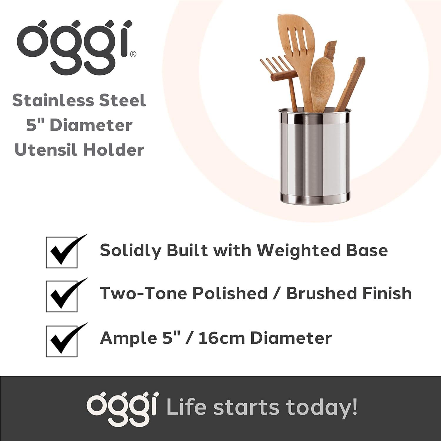 imageOggi Stainless Steel Jumbo Utensil Holder  7quot Utensil Caddy Weighted Base for Stability  Extra Large Utensil Crock and Countertop Utensil Organizer Charcoal 72111Stainless Steel  5