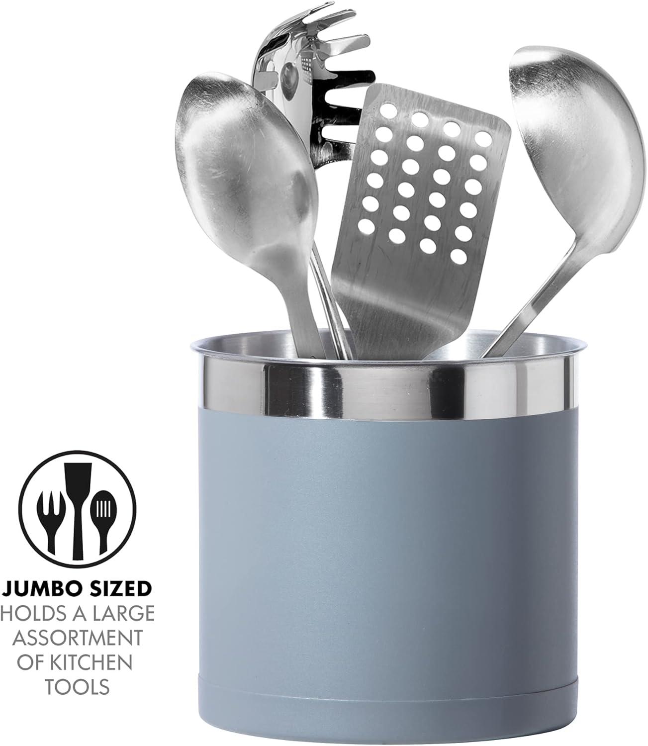 imageOggi Stainless Steel Jumbo Utensil Holder  7quot Utensil Caddy Weighted Base for Stability  Extra Large Utensil Crock and Countertop Utensil Organizer Charcoal 72111Charcoal