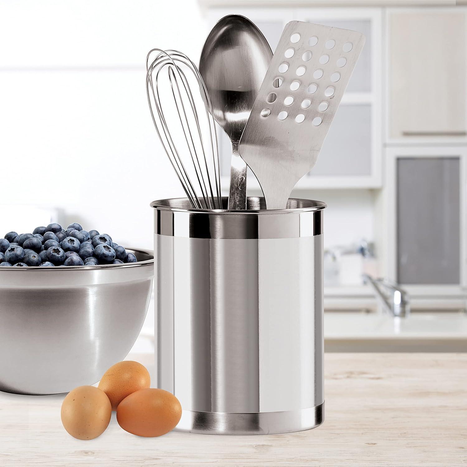 imageOggi Stainless Steel Jumbo Utensil Holder  7quot Utensil Caddy Weighted Base for Stability  Extra Large Utensil Crock and Countertop Utensil Organizer Charcoal 72111Stainless Steel  5