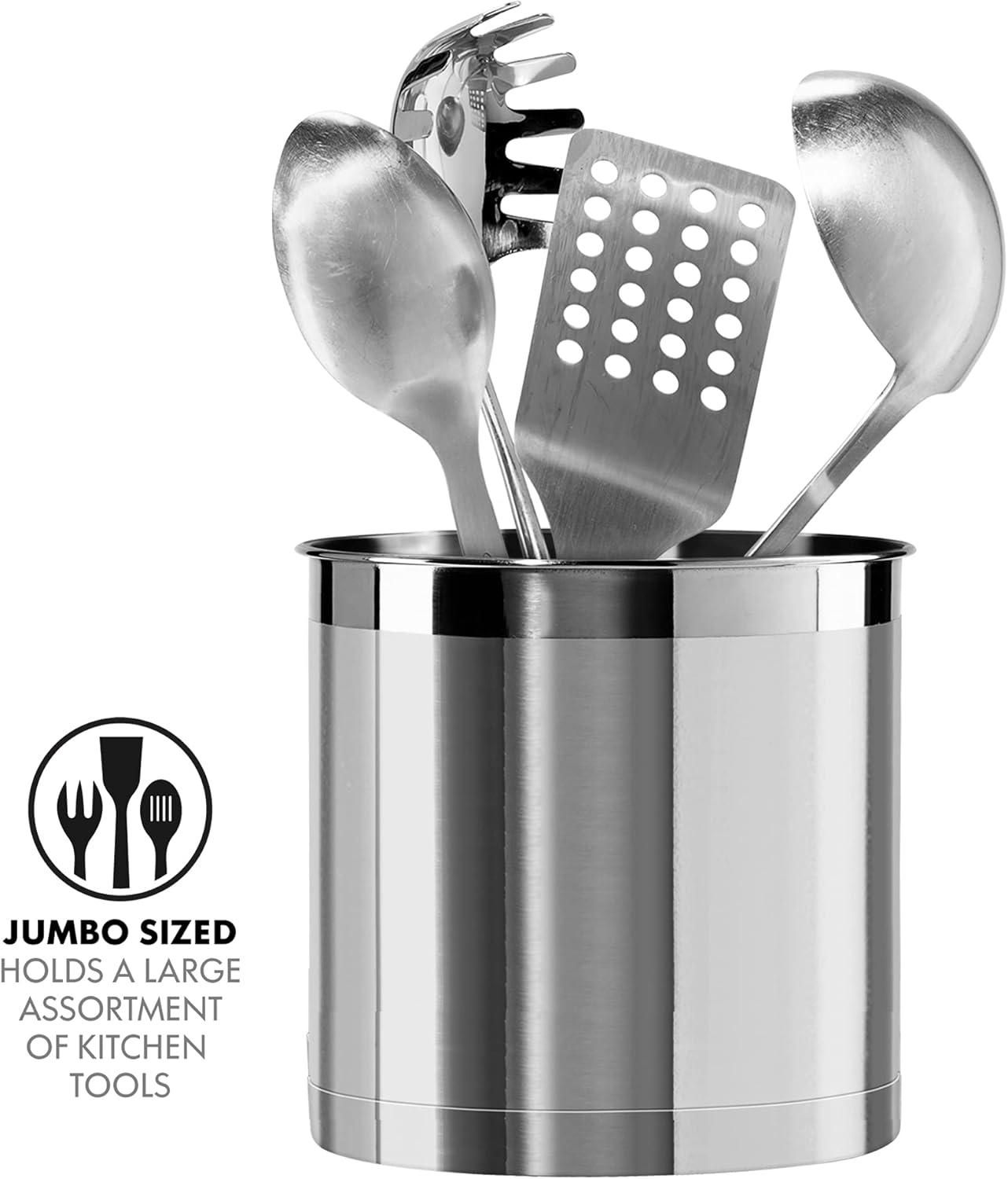 imageOggi Stainless Steel Jumbo Utensil Holder  7quot Utensil Caddy Weighted Base for Stability  Extra Large Utensil Crock and Countertop Utensil Organizer Charcoal 72111Stainless Steel  7