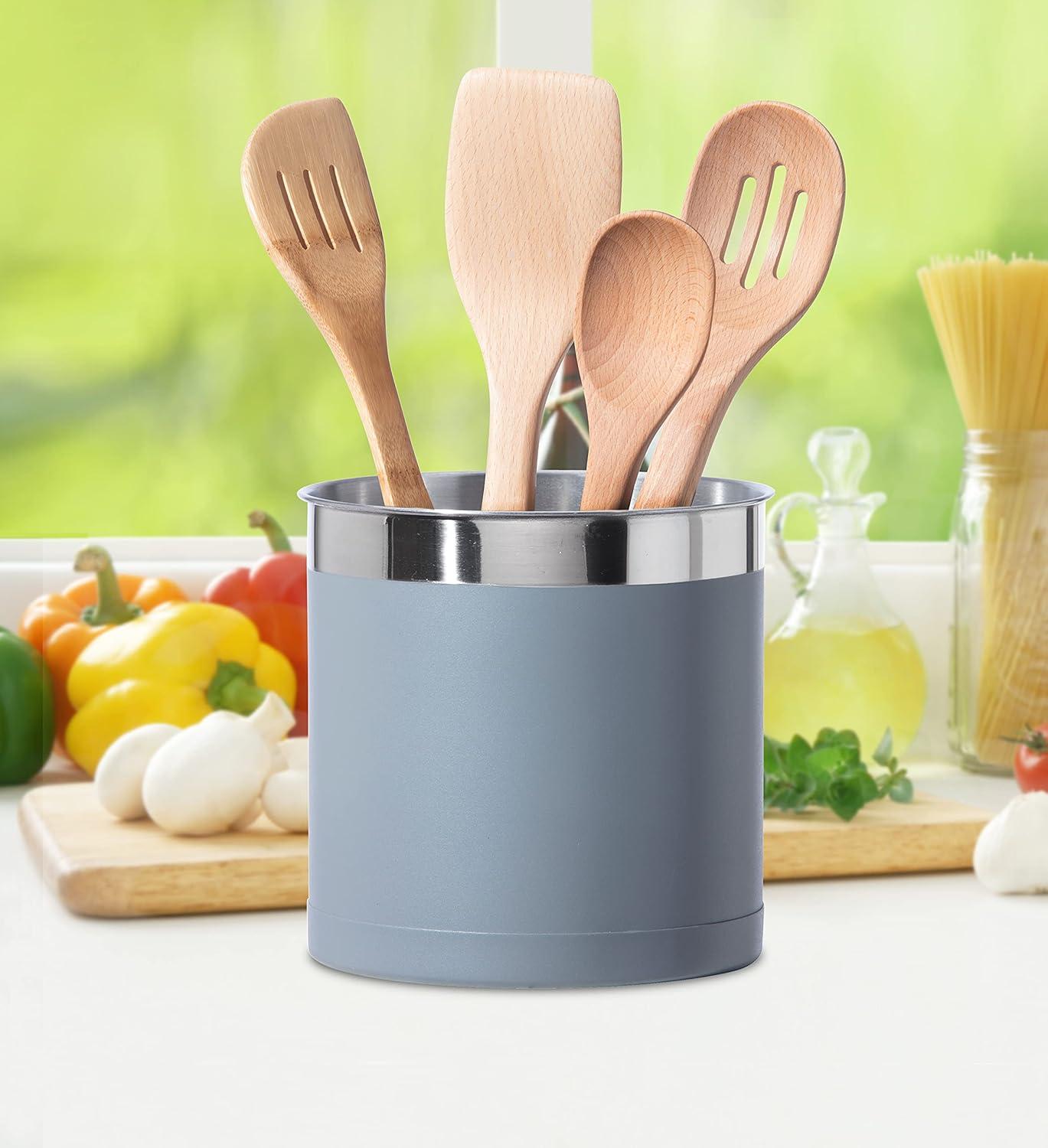 imageOggi Stainless Steel Jumbo Utensil Holder  7quot Utensil Caddy Weighted Base for Stability  Extra Large Utensil Crock and Countertop Utensil Organizer Charcoal 72111Charcoal