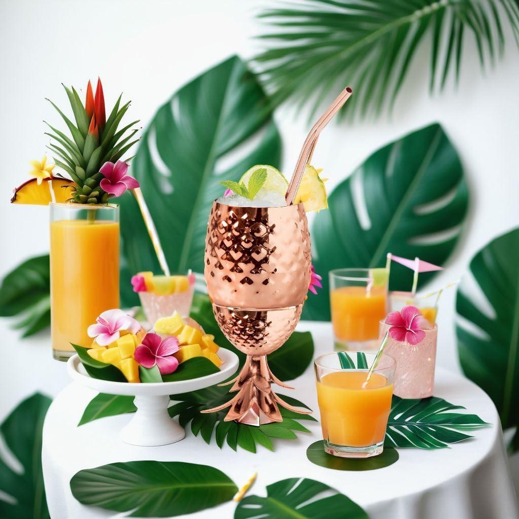 imageOggi Stainless Steel Pineapple Cup with Stand ampamp Lid 12oz Copper Plated Metal Pineapple Bar Accessories for Summer Cocktail Cups Make Great Drinking Gifts