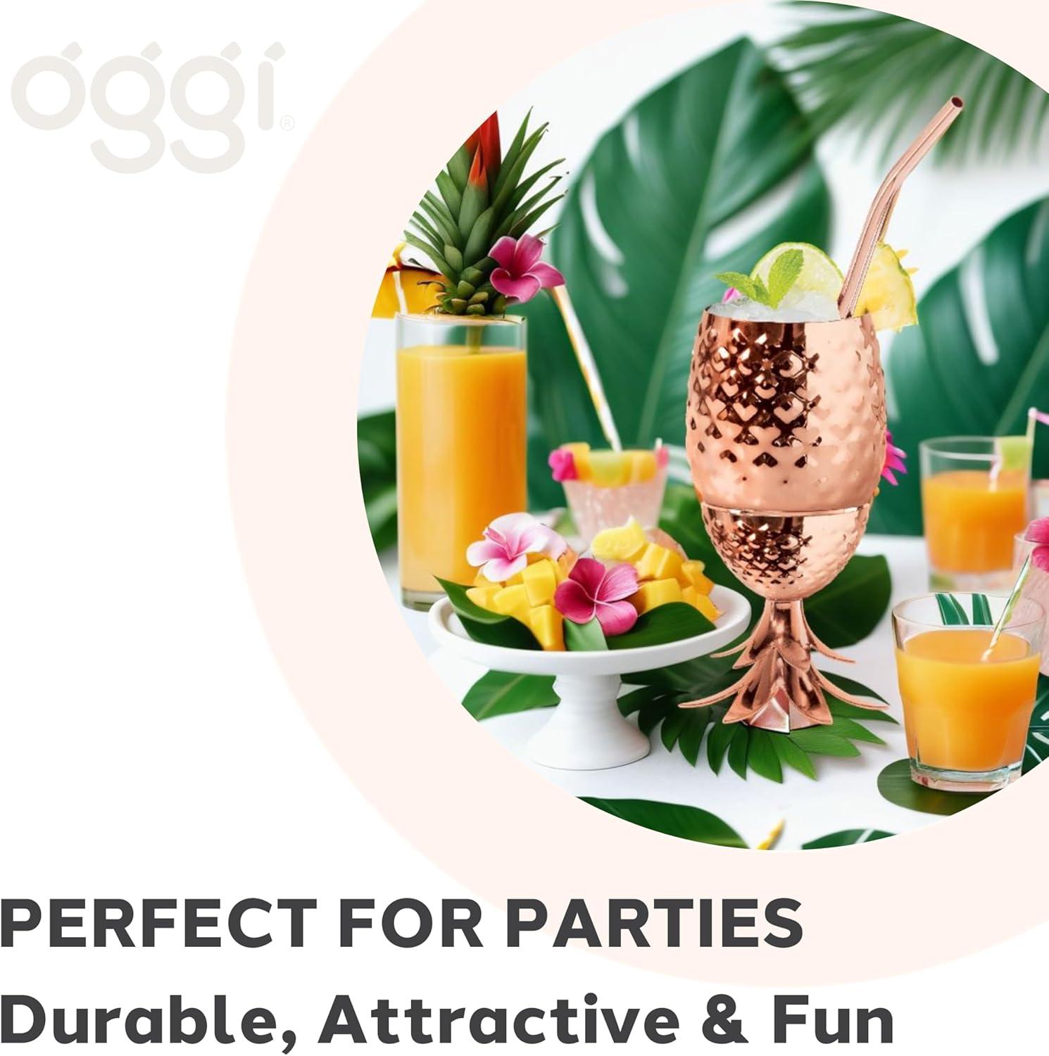 imageOggi Stainless Steel Pineapple Cup with Stand ampamp Lid 12oz Copper Plated Metal Pineapple Bar Accessories for Summer Cocktail Cups Make Great Drinking Gifts
