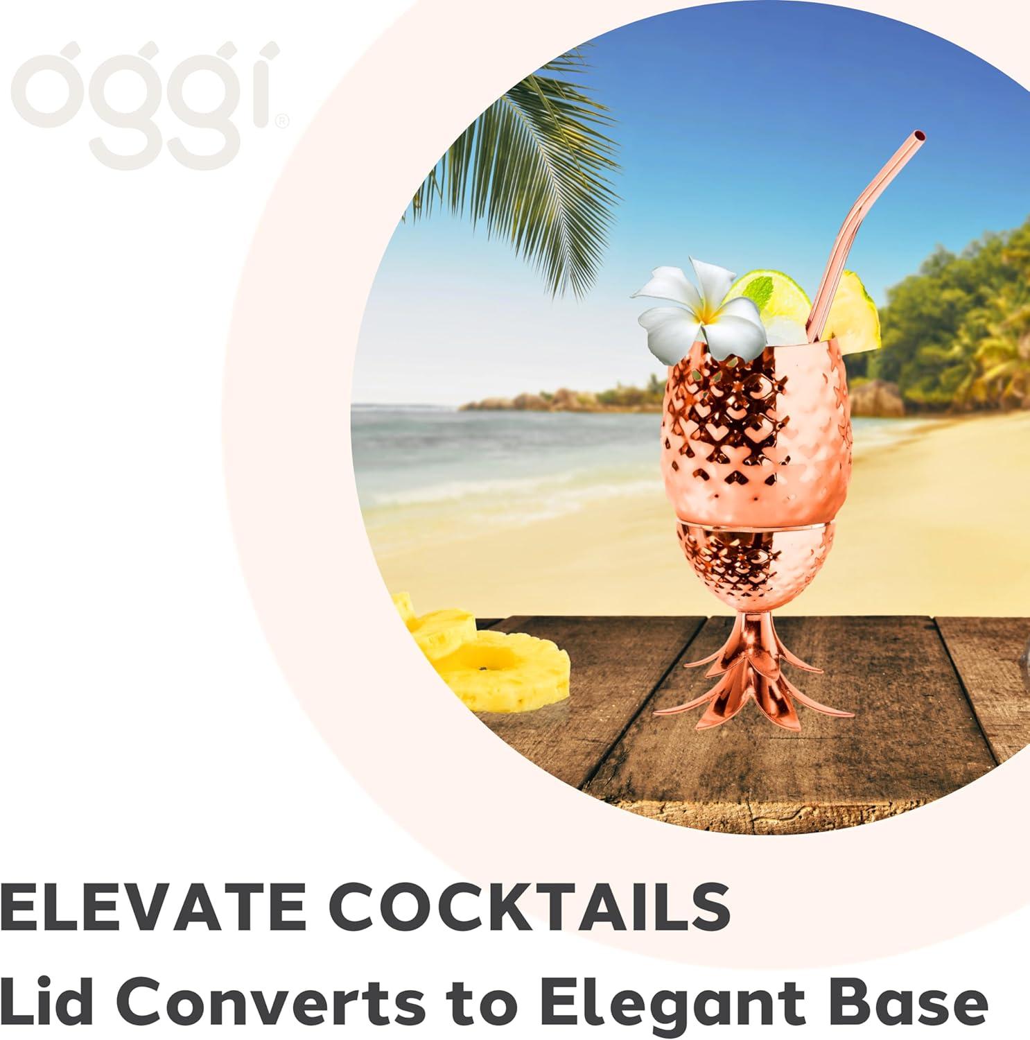 imageOggi Stainless Steel Pineapple Cup with Stand ampamp Lid 12oz Copper Plated Metal Pineapple Bar Accessories for Summer Cocktail Cups Make Great Drinking Gifts