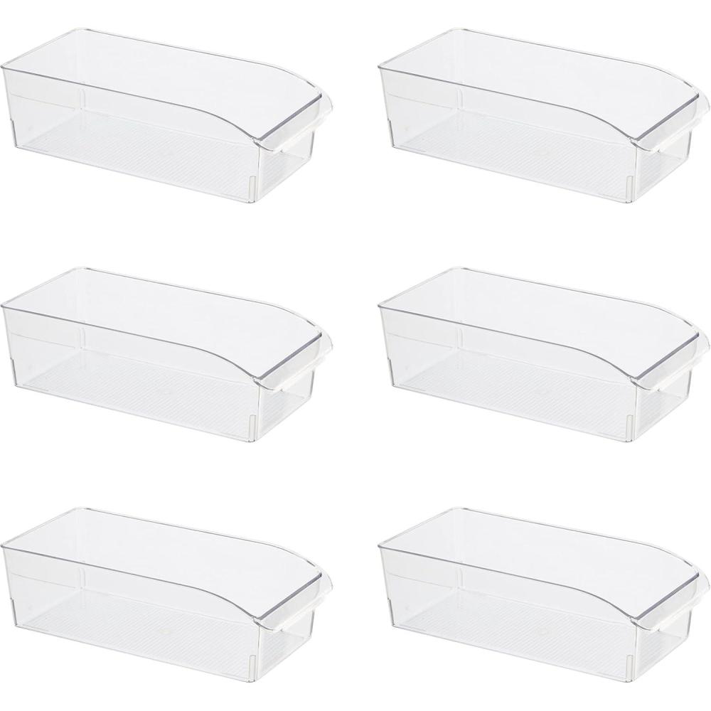 imageOggi 6 Pack of Clear Plastic FridgePantry Bins with Fingergrip Handles 12quot x 775quot x 35quot6Inch Bin set of 6