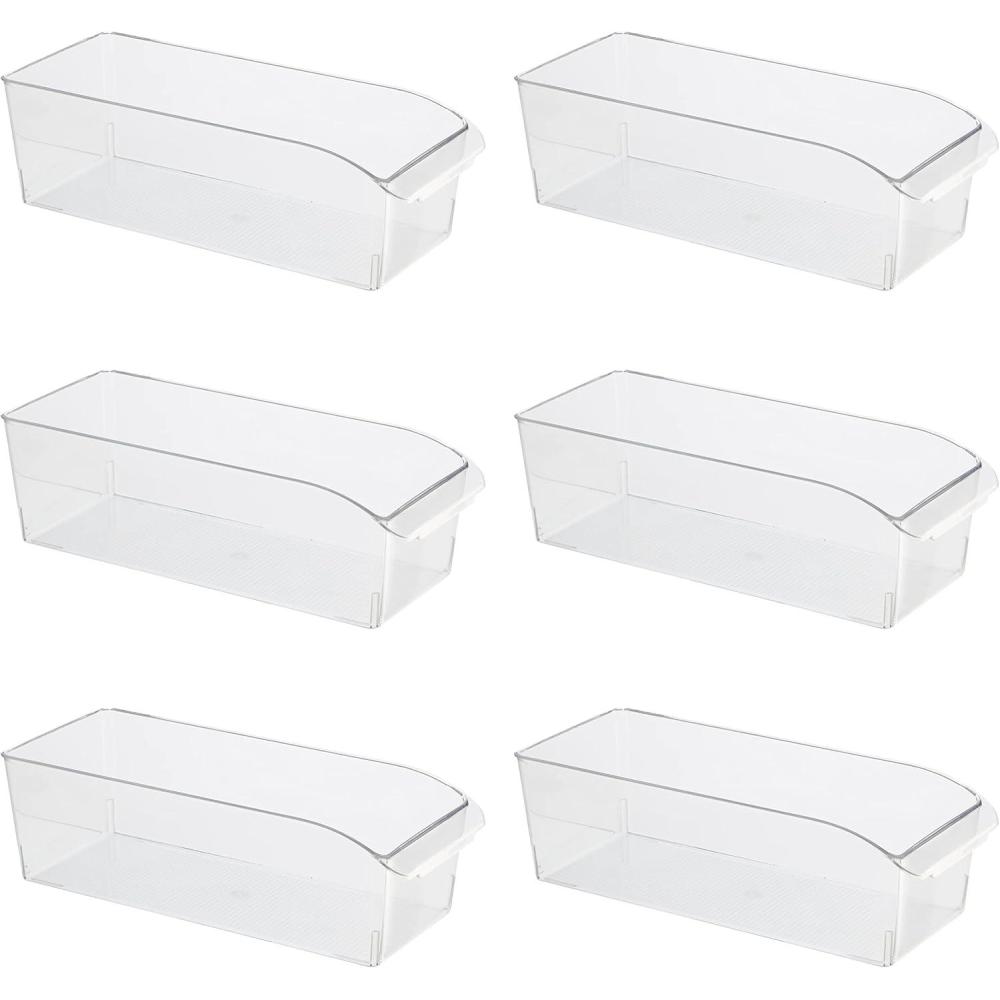 imageOggi 6 Pack of Clear Plastic FridgePantry Bins with Fingergrip Handles 12quot x 775quot x 35quot6Inch Deep Bin set of 6
