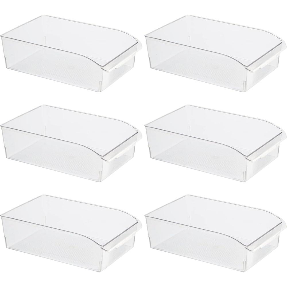 imageOggi 6 Pack of Clear Plastic FridgePantry Bins with Fingergrip Handles 12quot x 775quot x 35quot8Inch Bin set of 6