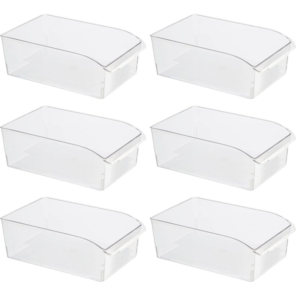 imageOggi 6 Pack of Clear Plastic FridgePantry Bins with Fingergrip Handles 12quot x 775quot x 35quot8Inch Deep Bin set of 6