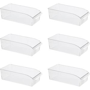 imageOggi 6 Pack of Clear Plastic FridgePantry Bins with Fingergrip Handles 12quot x 775quot x 35quot6Inch Bin set of 6