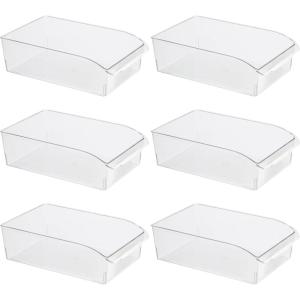 imageOggi 6 Pack of Clear Plastic FridgePantry Bins with Fingergrip Handles 12quot x 775quot x 35quot8Inch Bin set of 6