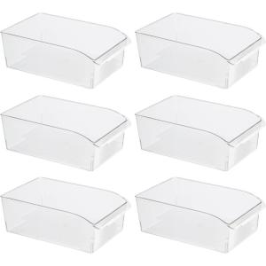 imageOggi 6 Pack of Clear Plastic FridgePantry Bins with Fingergrip Handles 12quot x 775quot x 35quot8Inch Deep Bin set of 6