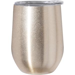 imageOggi Cheers Celebrate Collection Stainless Steel Insulated Wine Tumbler  Gold Sparkle 12oz with clear slider lidGold Sparkle