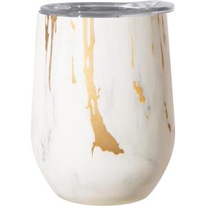 imageOggi Cheers Celebrate Collection Stainless Steel Insulated Wine Tumbler  Gold Sparkle 12oz with clear slider lidWhite Gold Marble